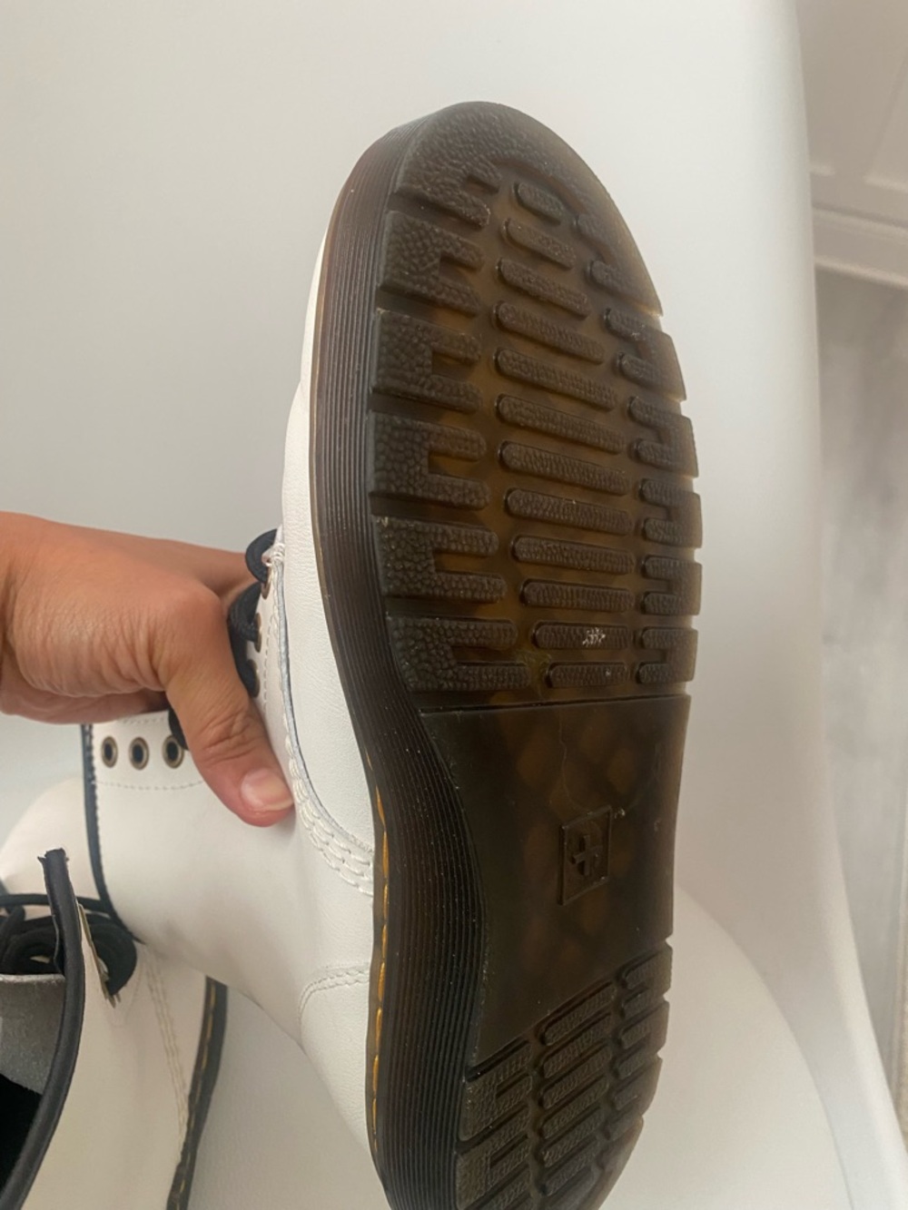 Dr. Martens White Leather Lace-Up Combat Boots with Black Laces - Picture 6 of 6